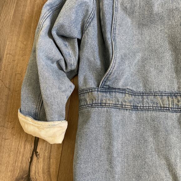 Vintage Blanket Lined Light Wash Denim Barn Chore Jacket Coat Large Read Stain - Picture 15 of 15